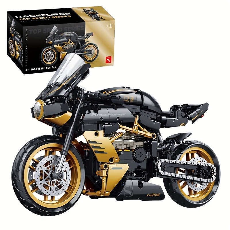 CZARNO-ZŁOTY MOTOCYKL WYŚCIGOWY 1:8 | 506 elementów