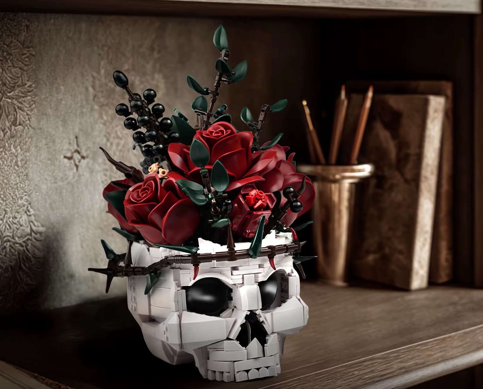 BUKIET CZERWONYCH RÓŻ W CZASZCE HALLOWEEN | 1101 elementów