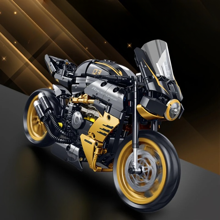 CZARNO-ZŁOTY MOTOCYKL WYŚCIGOWY 1:8 | 506 elementów