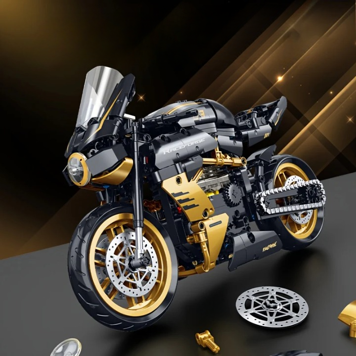 CZARNO-ZŁOTY MOTOCYKL WYŚCIGOWY 1:8 | 506 elementów