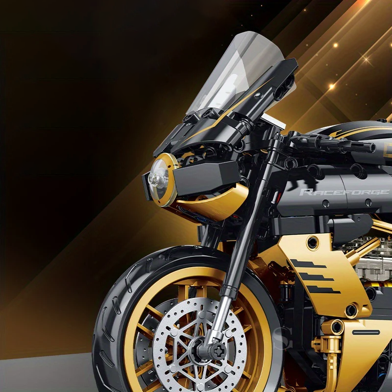CZARNO-ZŁOTY MOTOCYKL WYŚCIGOWY 1:8 | 506 elementów