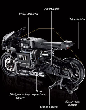 MASYWNY CZARNY MOTOCYKL | 1080 elementów