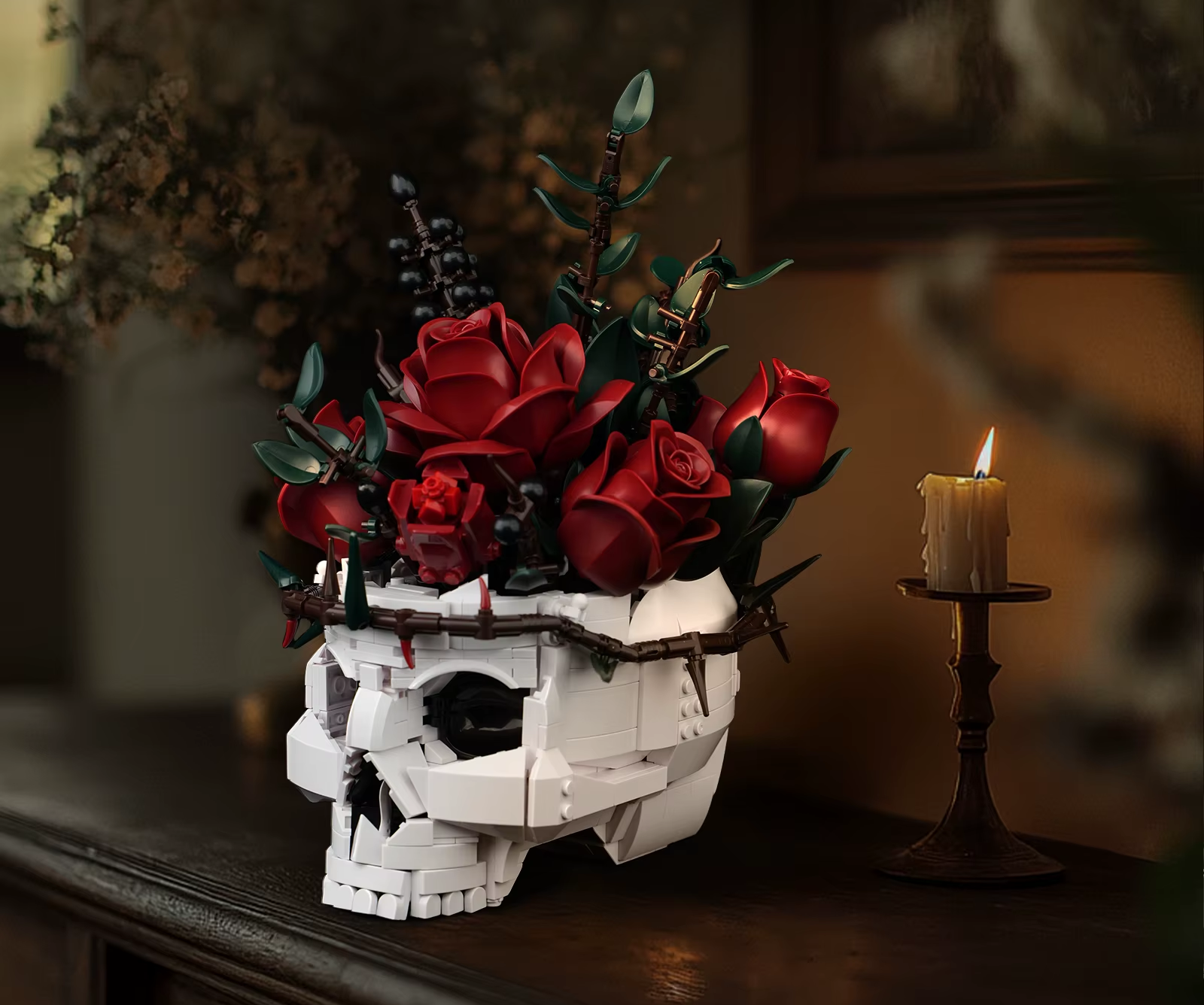 BUKIET CZERWONYCH RÓŻ W CZASZCE HALLOWEEN | 1101 elementów