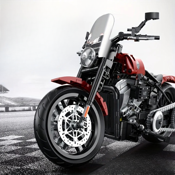 CZERWONY MOTOCYKL Z SILNIKIEM V2 1:8 | 542 elementów