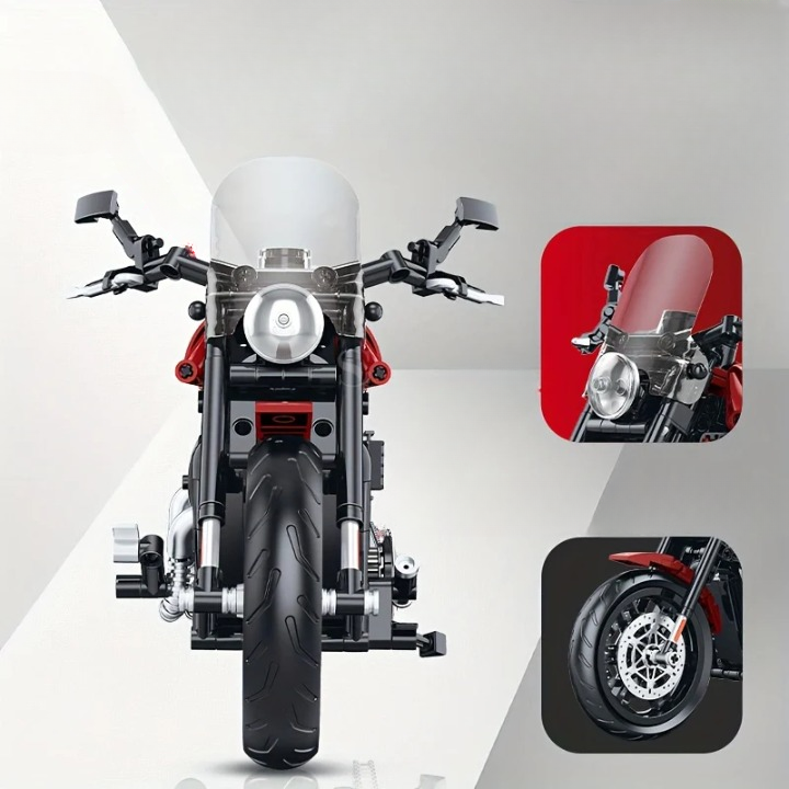 CZERWONY MOTOCYKL Z SILNIKIEM V2 1:8 | 542 elementów