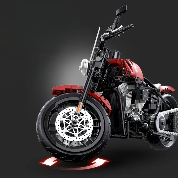 CZERWONY MOTOCYKL Z SILNIKIEM V2 1:8 | 542 elementów