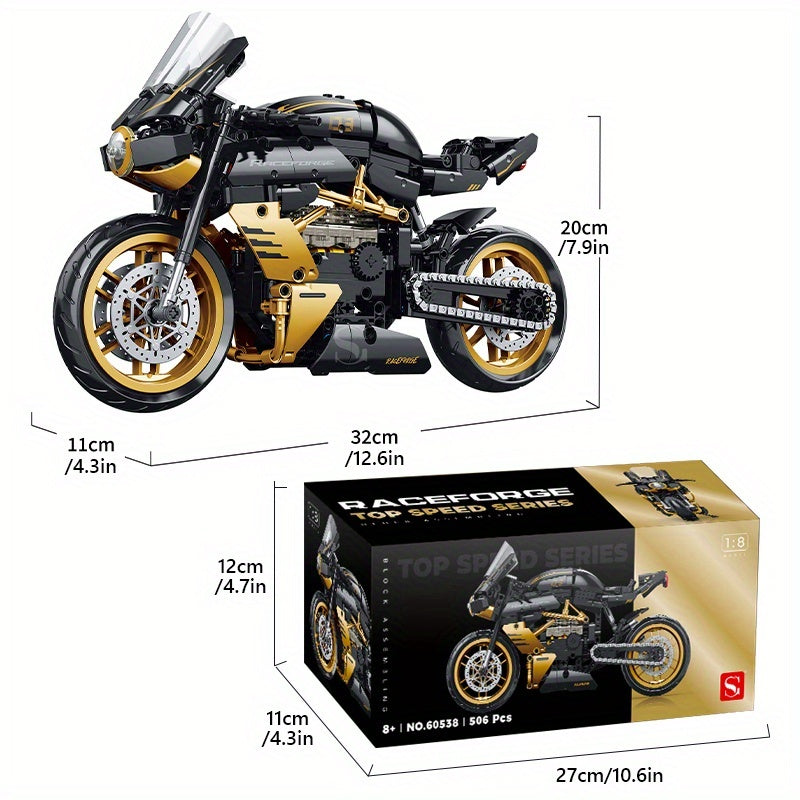 CZARNO-ZŁOTY MOTOCYKL WYŚCIGOWY 1:8 | 506 elementów