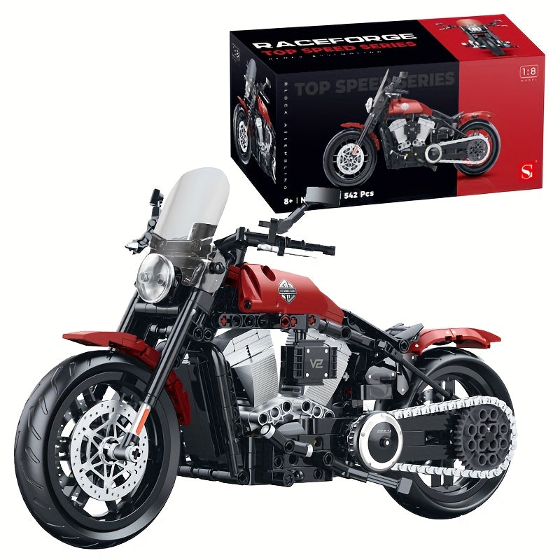 CZERWONY MOTOCYKL Z SILNIKIEM V2 1:8 | 542 elementów